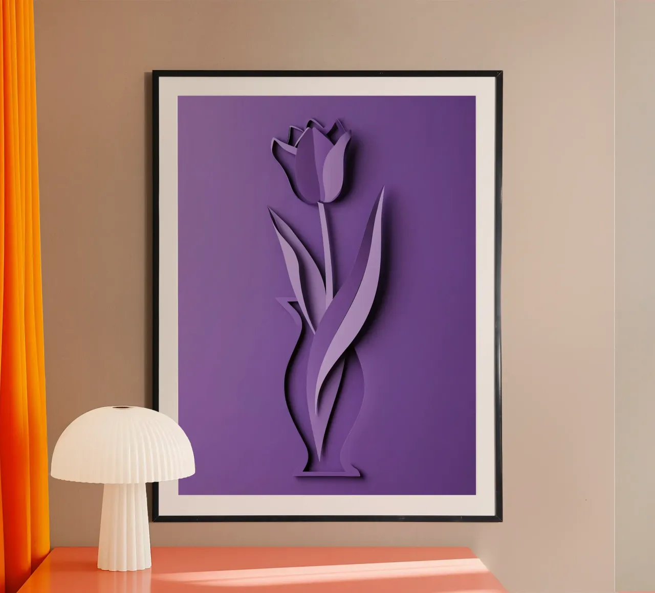 Carta da taglio con fiori di tulipano poster con telaio in plastica da Papercut Gallery