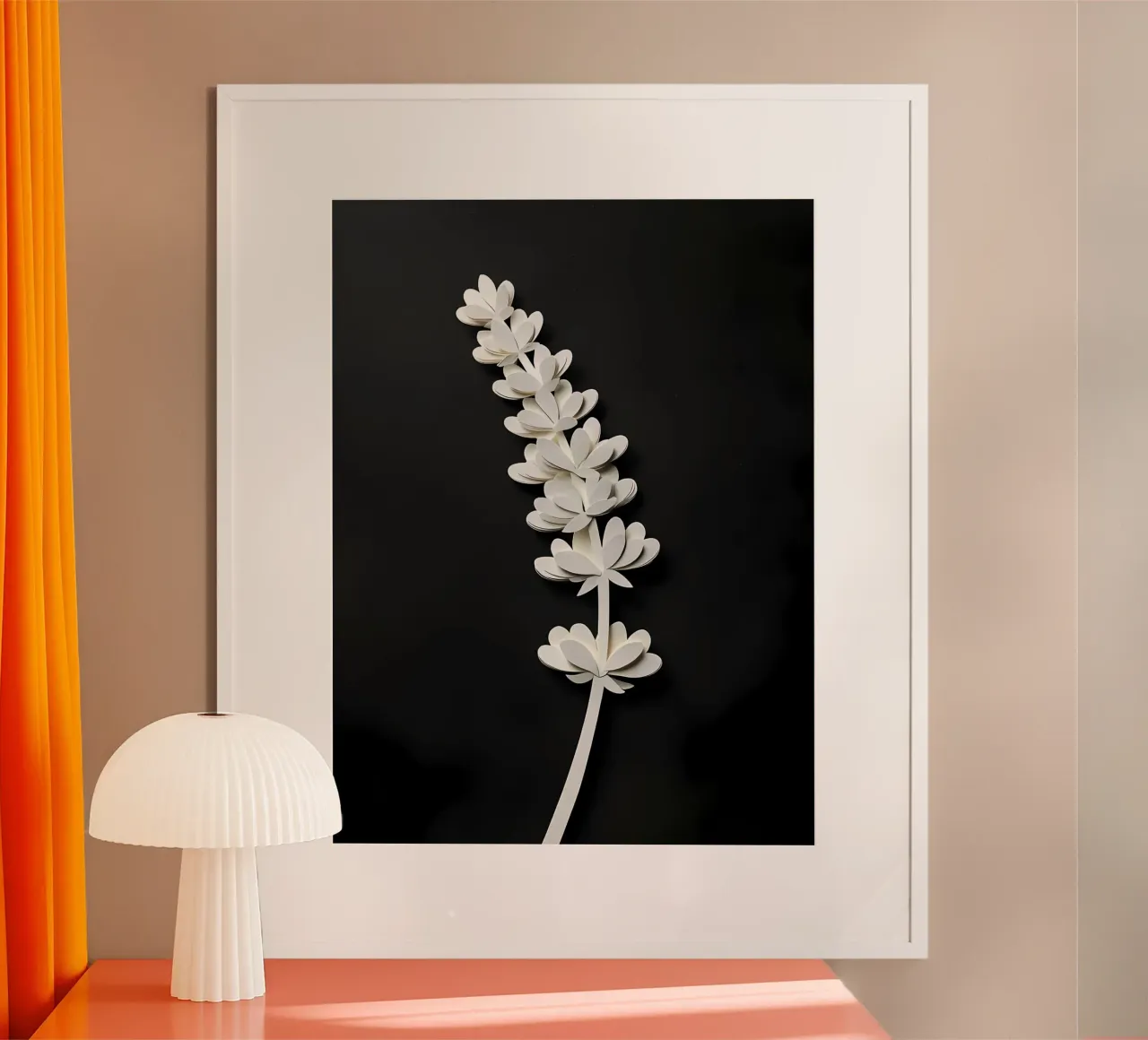 Carta da taglio con fiori bianchi poster con telaio in legno da Papercut Gallery