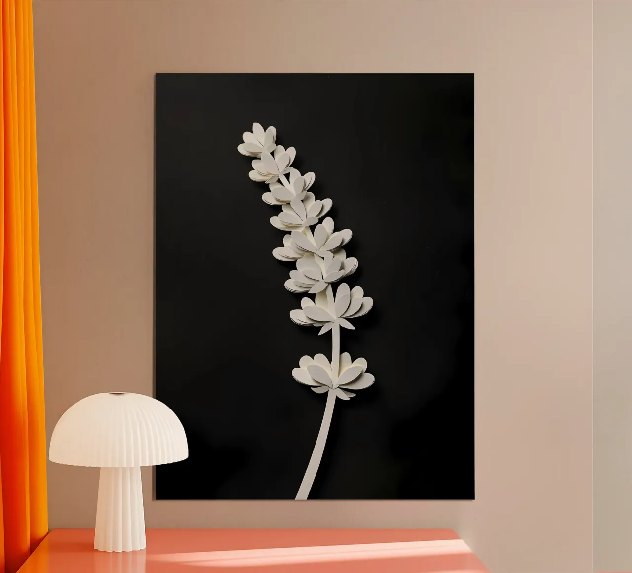 Carta da taglio con fiori bianchi poster con telaio in legno da Papercut Gallery