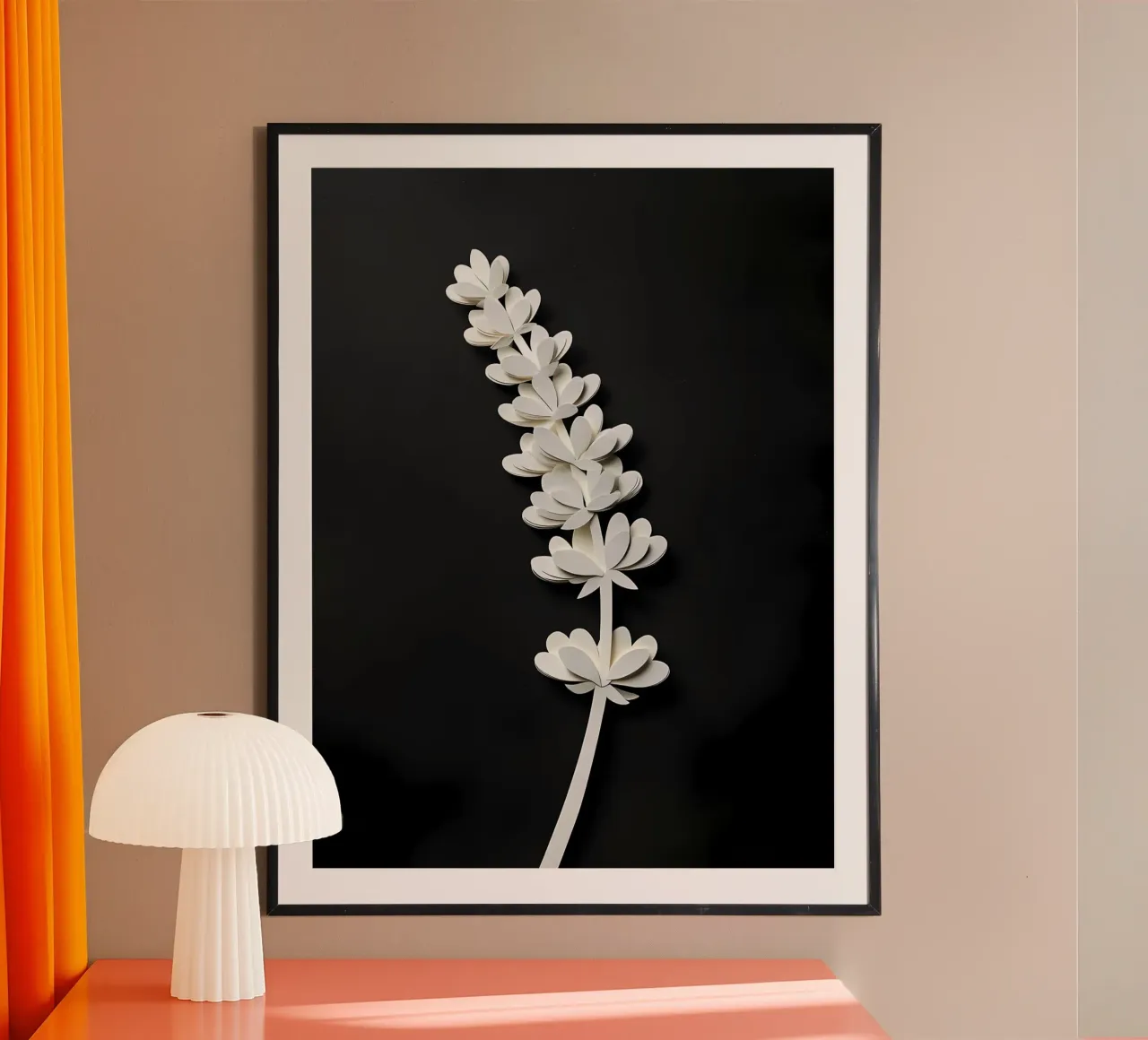 Carta da taglio con fiori bianchi poster con telaio in legno da Papercut Gallery