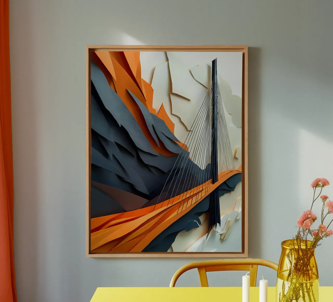 Kabelbrücke Scherenschnitt Kunst Leinwand mit Schattenfugenrahmen von Papercut Gallery