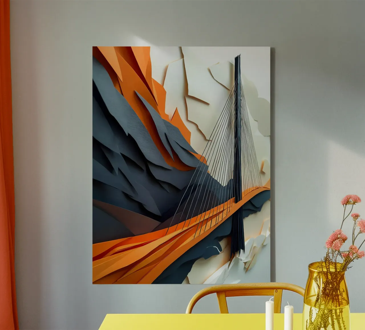 Kabelbrücke Scherenschnitt Kunst Leinwand mit Schattenfugenrahmen von Papercut Gallery