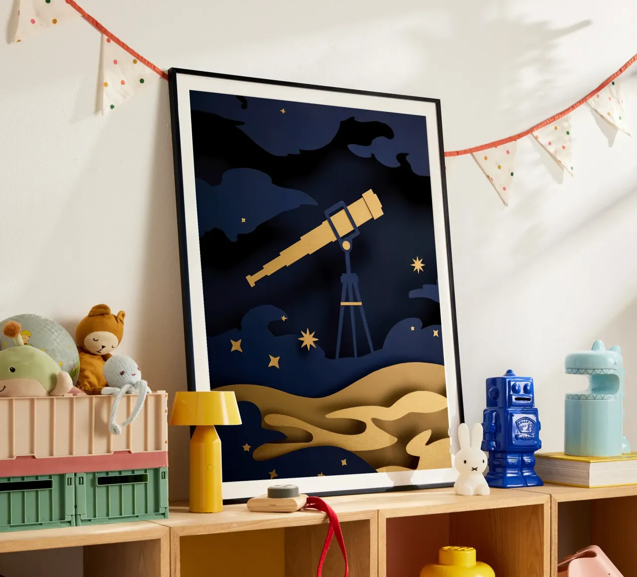 Télescope dans le ciel nocturne Papercut Art poster de Papercut Gallery