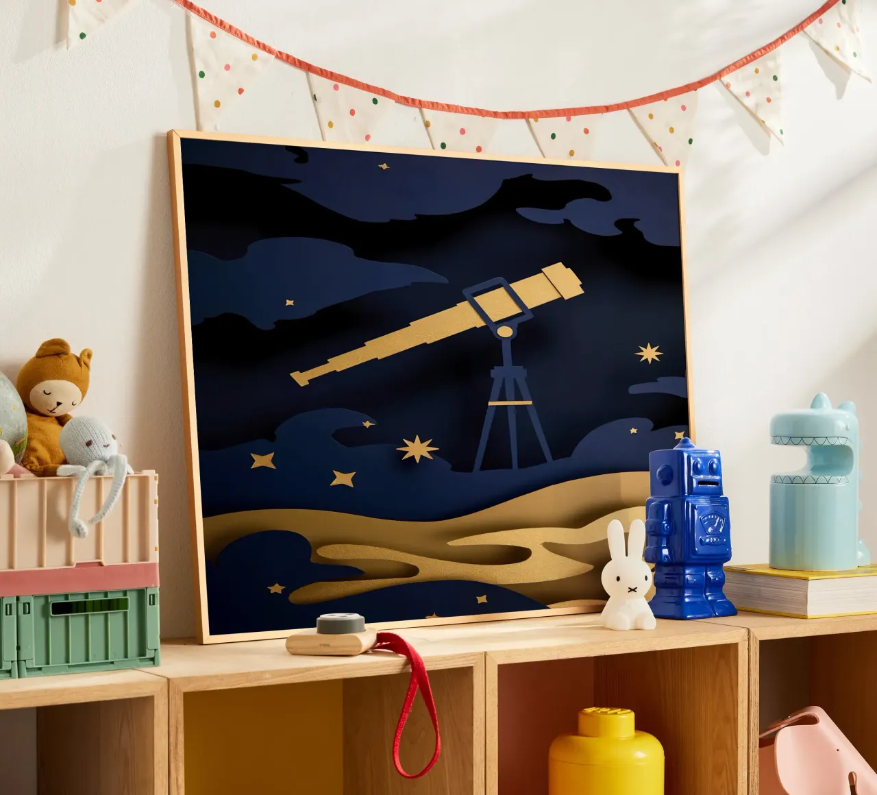 Télescope dans le ciel nocturne Papercut Art poster de Papercut Gallery
