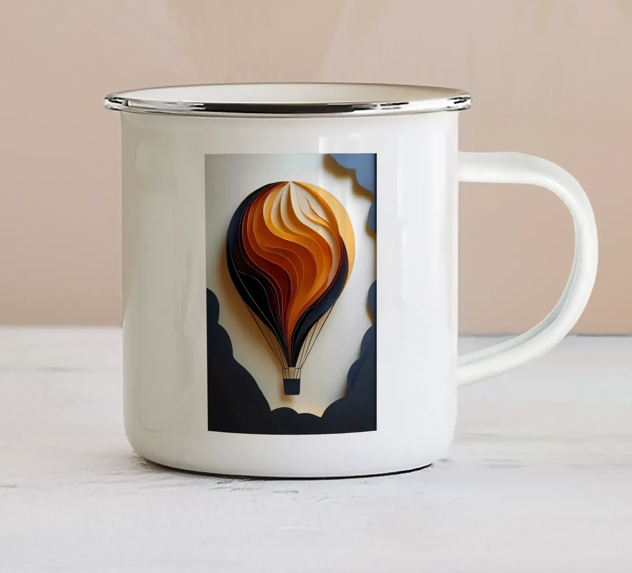 Mongolfiera tra le nuvole Papercut Art tazza in smalto da Papercut Gallery
