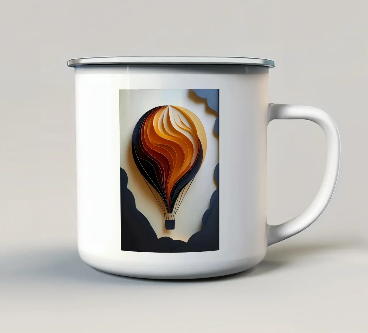 Mongolfiera tra le nuvole Papercut Art tazza in smalto da Papercut Gallery
