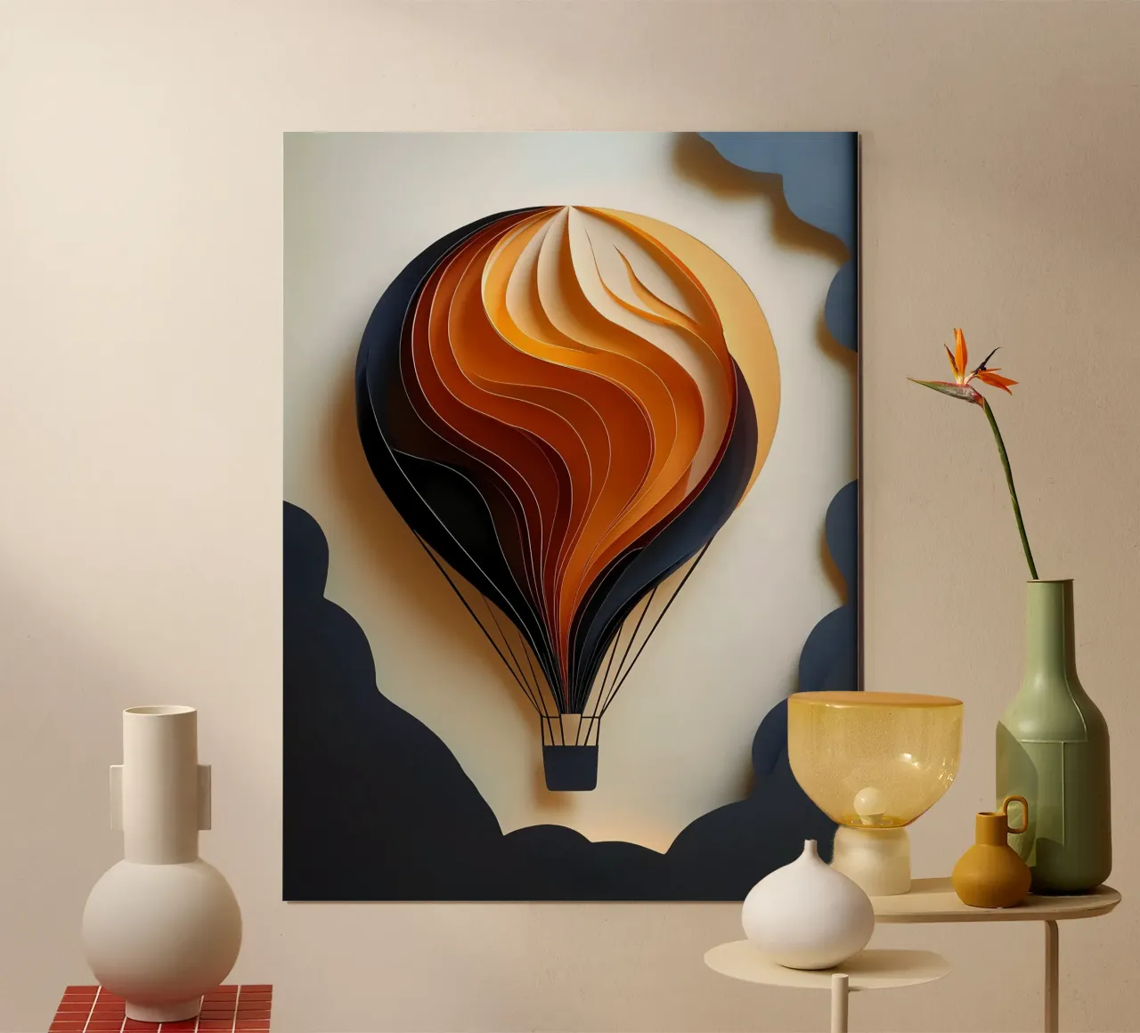 Mongolfiera tra le nuvole Papercut Art poster con telaio in plastica da Papercut Gallery