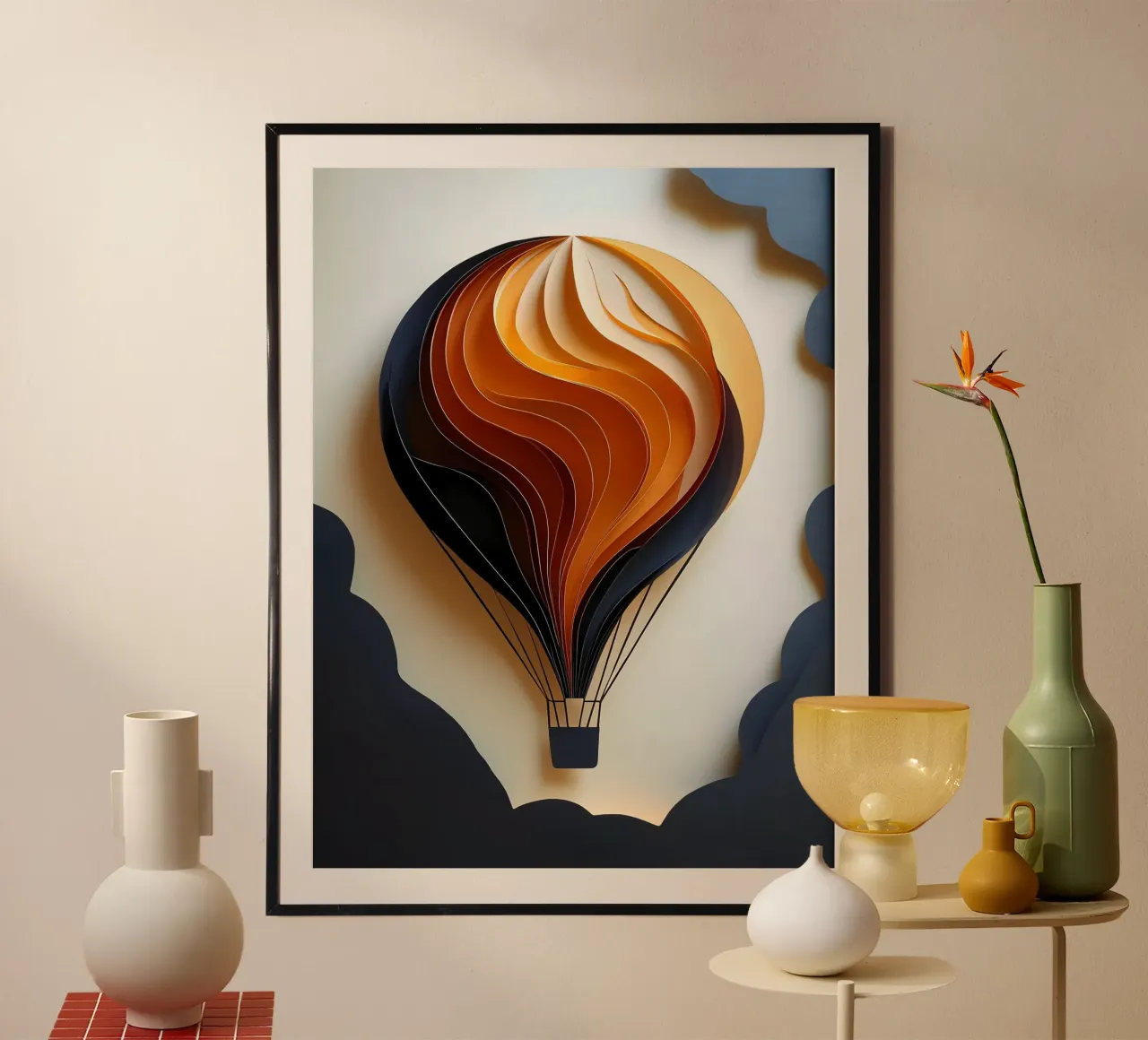 Mongolfiera tra le nuvole Papercut Art poster con telaio in plastica da Papercut Gallery