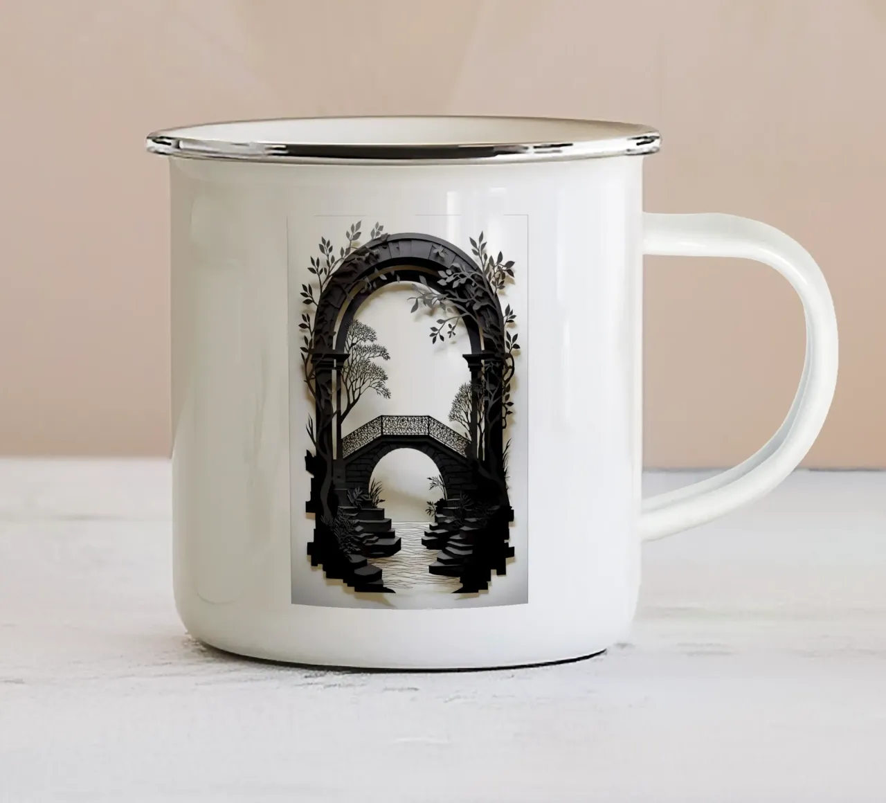 Ponte ad arco Papercut Art tazza in smalto da Papercut Gallery