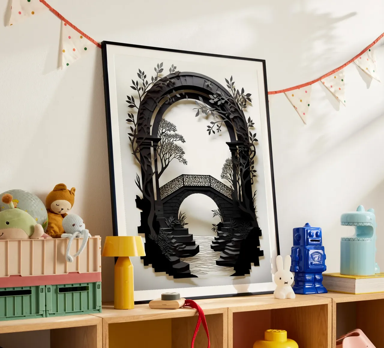 Ponte ad arco Papercut Art poster con telaio in alluminio da Papercut Gallery