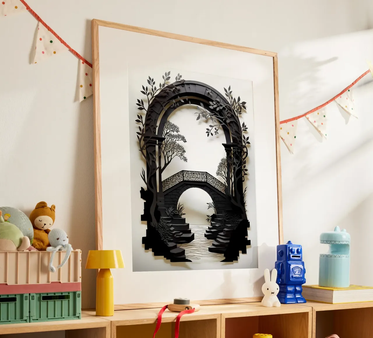 Ponte ad arco Papercut Art poster con telaio in alluminio da Papercut Gallery