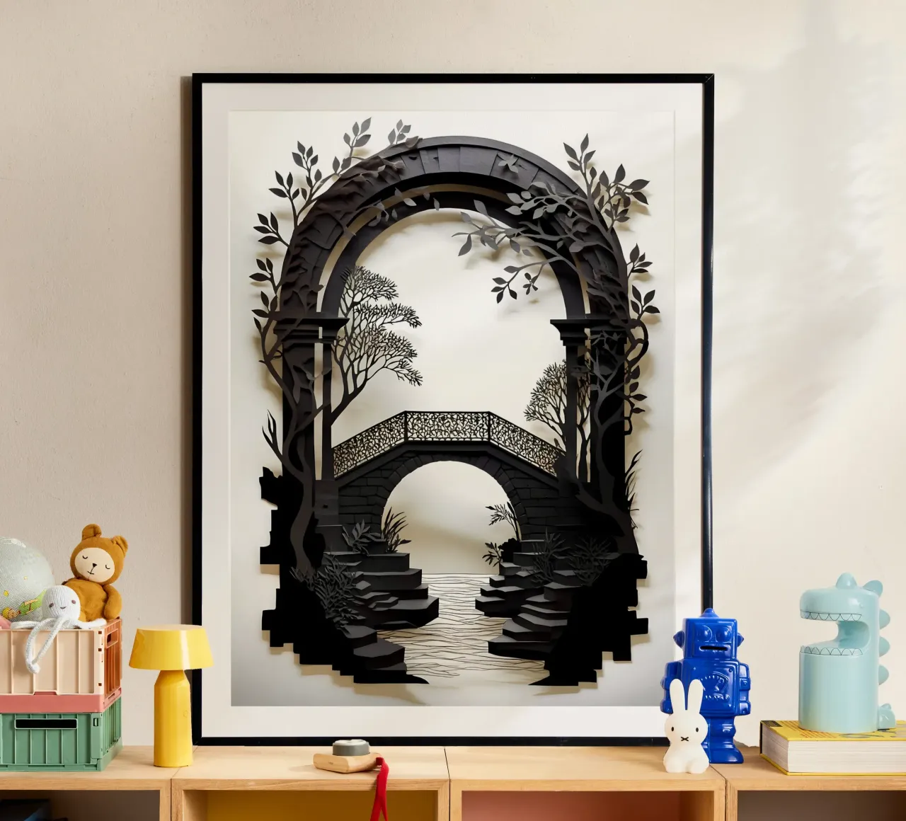 Ponte ad arco Papercut Art poster con telaio in alluminio da Papercut Gallery