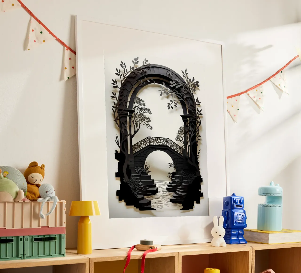 Ponte ad arco Papercut Art poster con telaio in alluminio da Papercut Gallery
