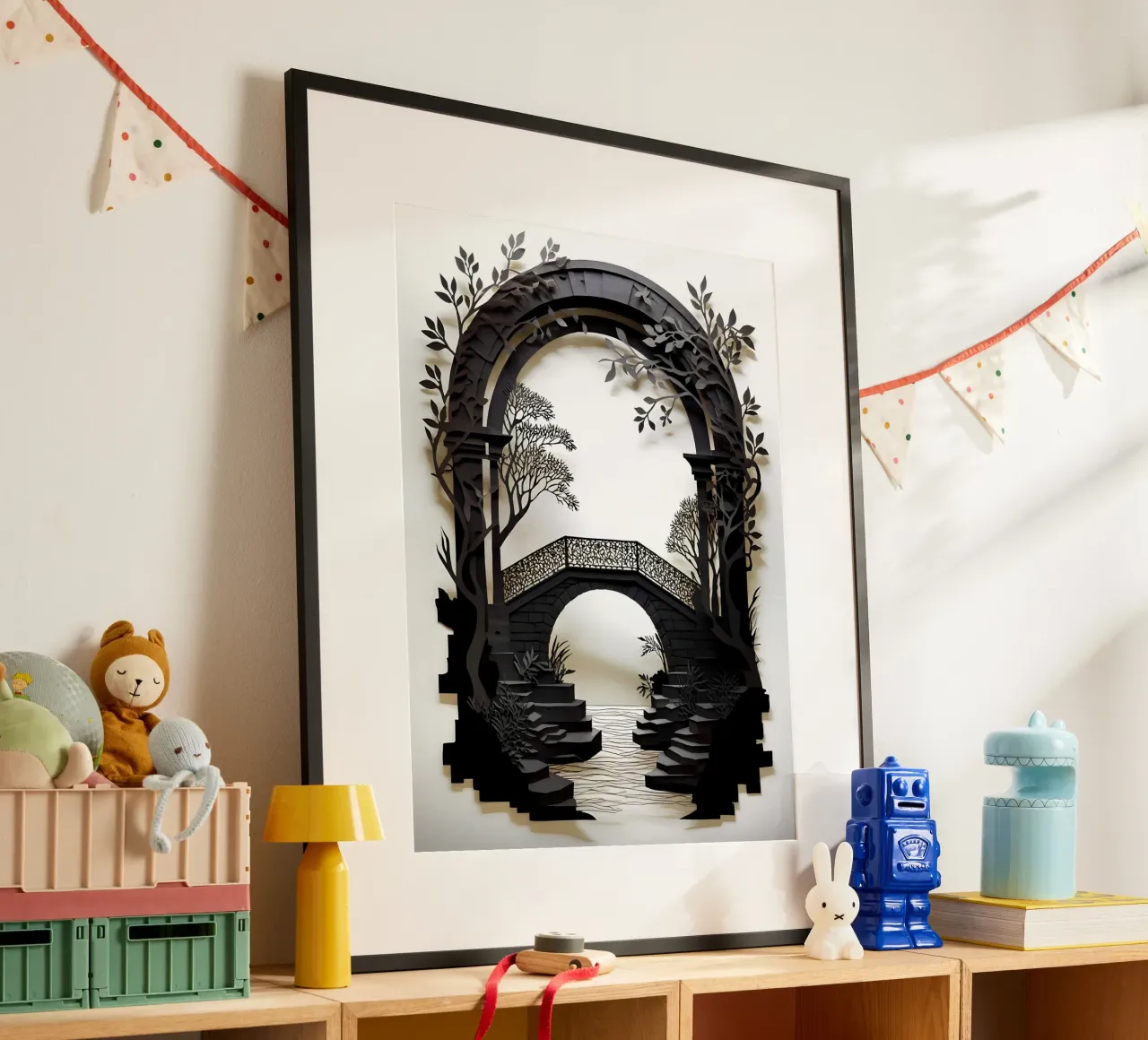 Ponte ad arco Papercut Art poster con telaio in alluminio da Papercut Gallery