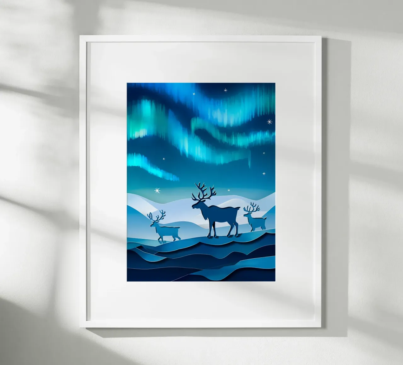 Rendier In Noorderlicht Papercut Kunst poster van Papercut Gallery