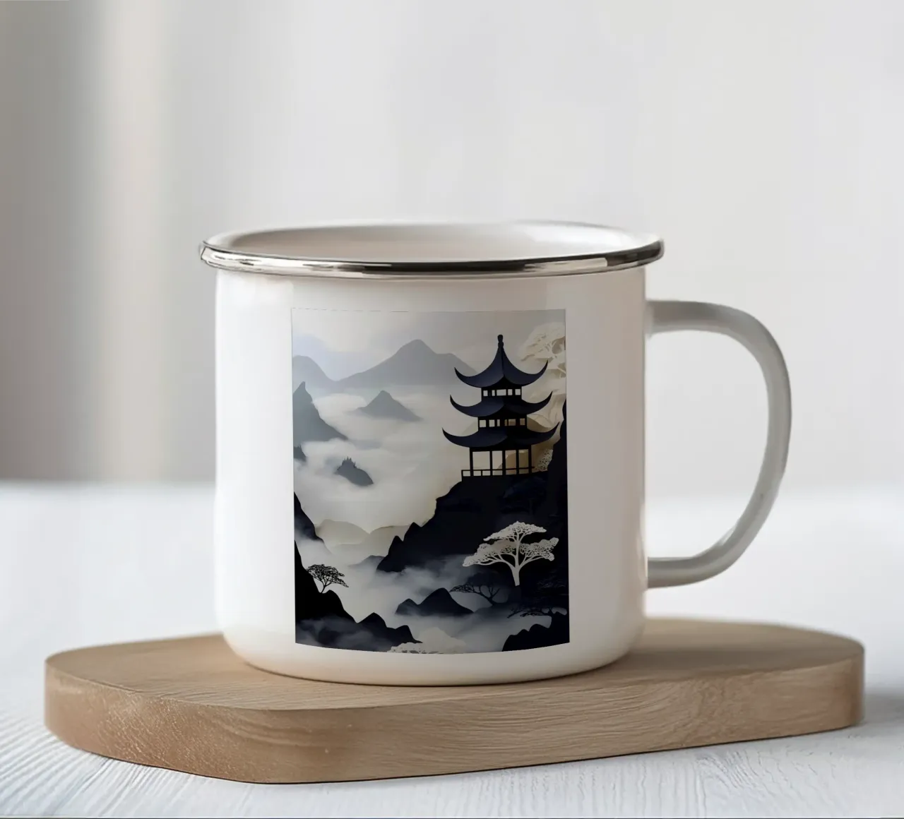 Pagoda in montagna Papercut Art tazza in smalto da Papercut Gallery