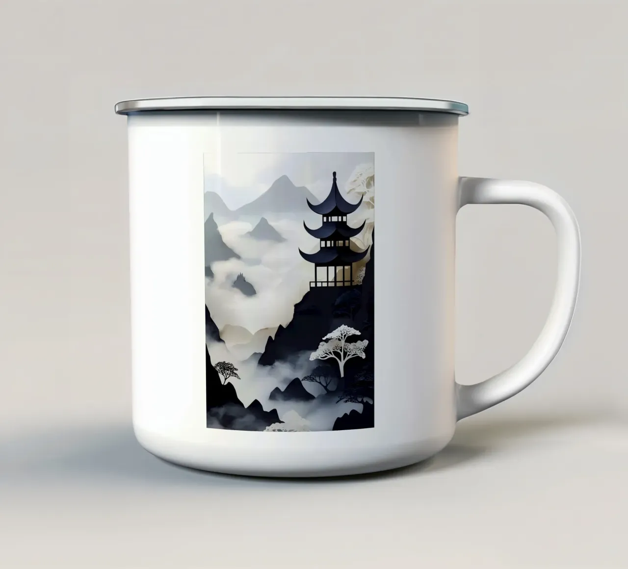 Pagoda in montagna Papercut Art tazza in smalto da Papercut Gallery