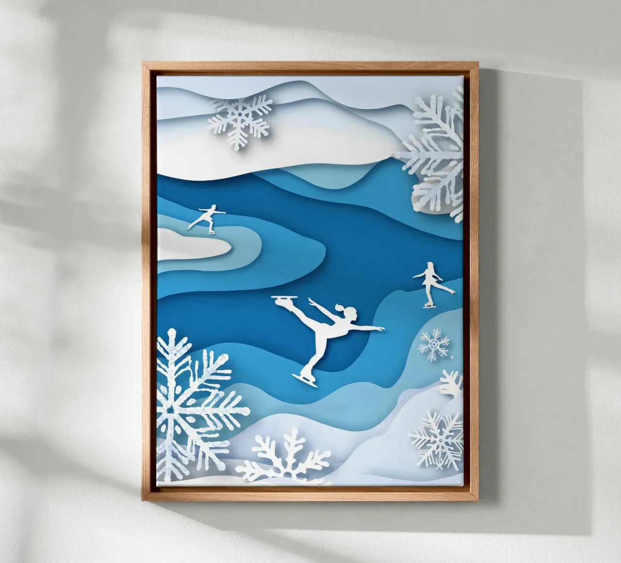 Pattinatori sul ghiaccio in inverno Papercut Art tela con Cornice a cassetta da Papercut Gallery
