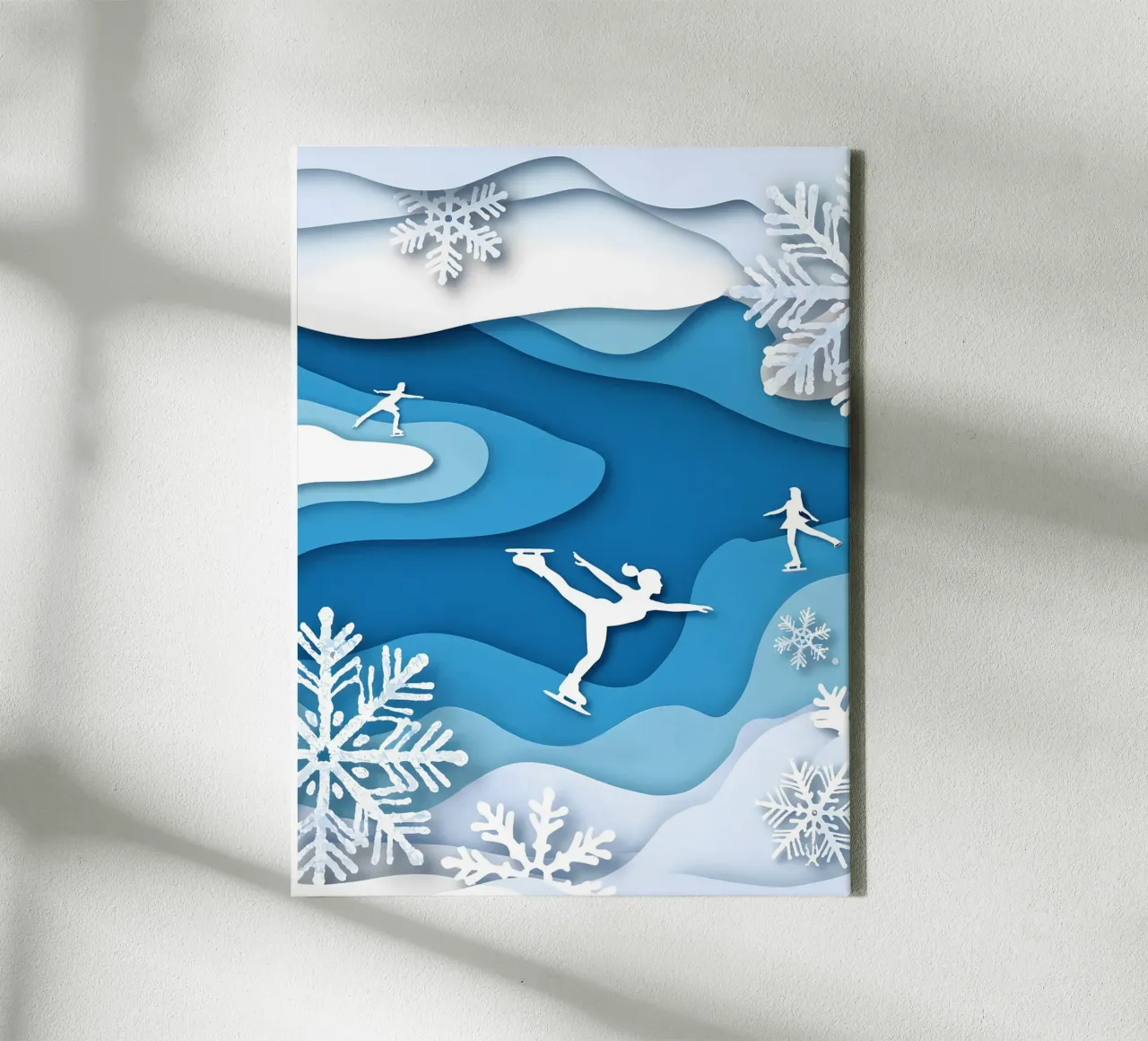 Pattinatori sul ghiaccio in inverno Papercut Art tela con Cornice a cassetta da Papercut Gallery