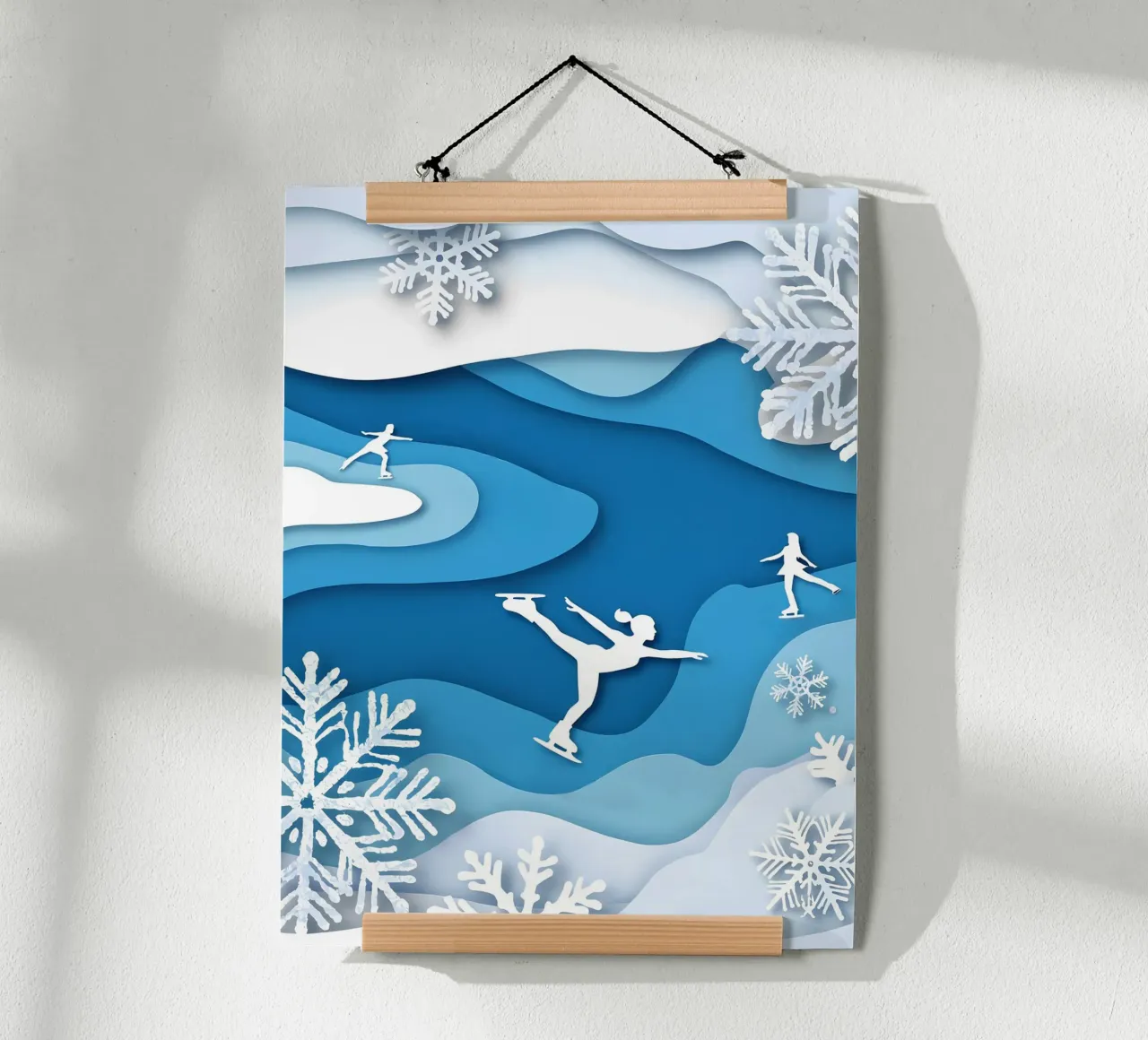 Pattinatori sul ghiaccio in inverno Papercut Art poster con telaio in plastica da Papercut Gallery