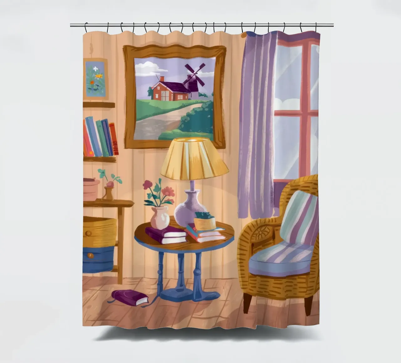 Accogliente angolo di lettura tenda da doccia da Obs Canvas