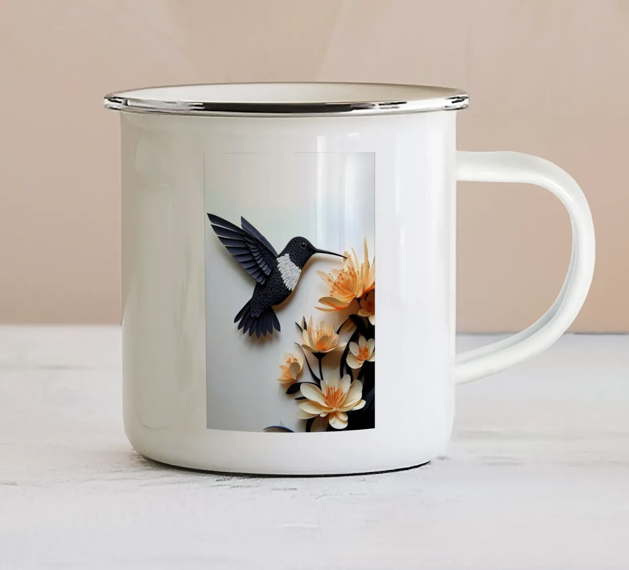 Colibrì su fiori Papercut Art tazza in smalto da Papercut Gallery