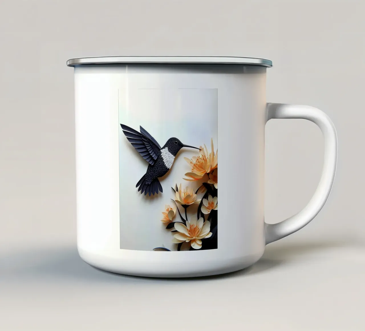 Colibrì su fiori Papercut Art tazza in smalto da Papercut Gallery
