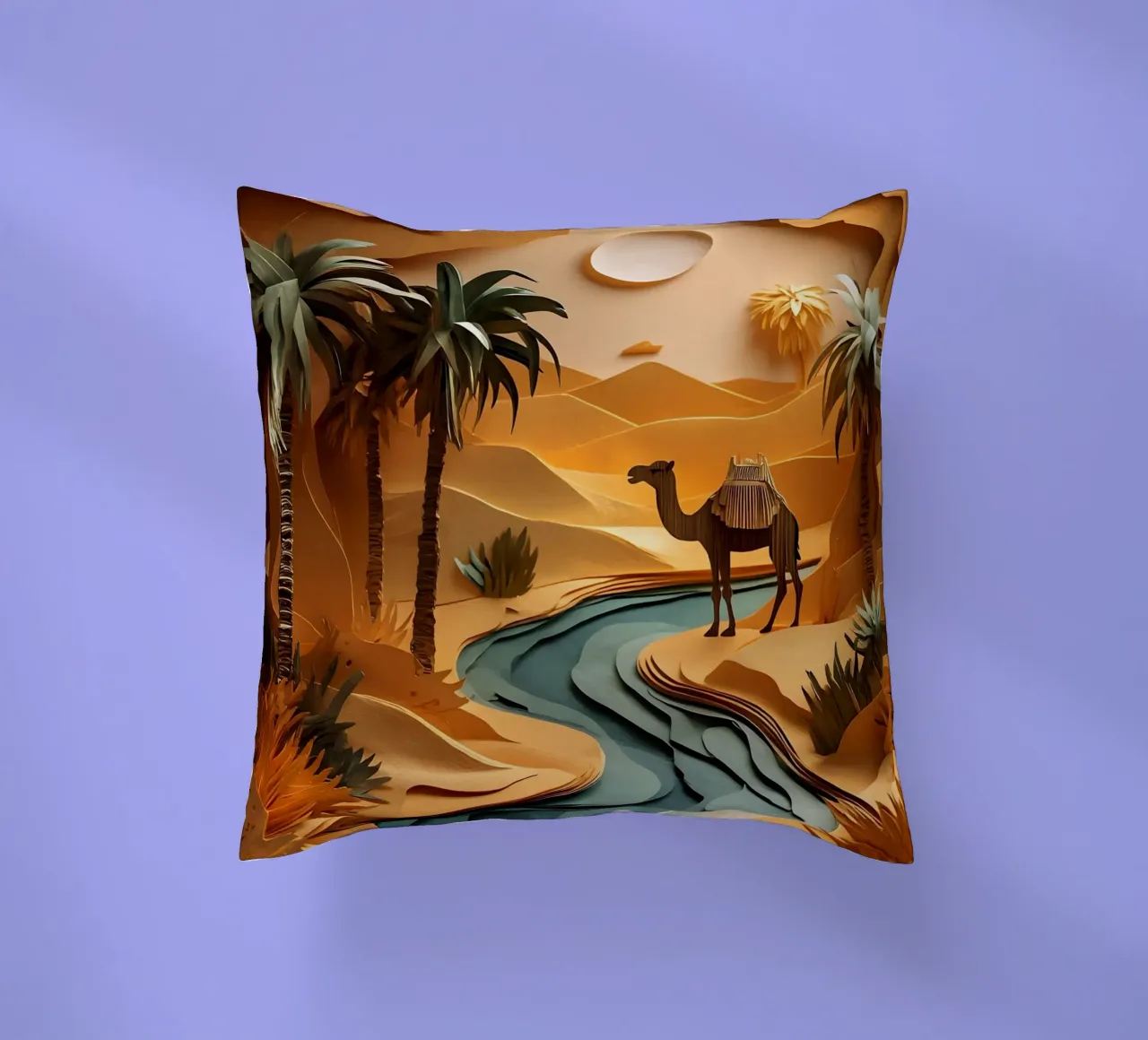 Cammello in un'oasi cuscino da Papercut Gallery