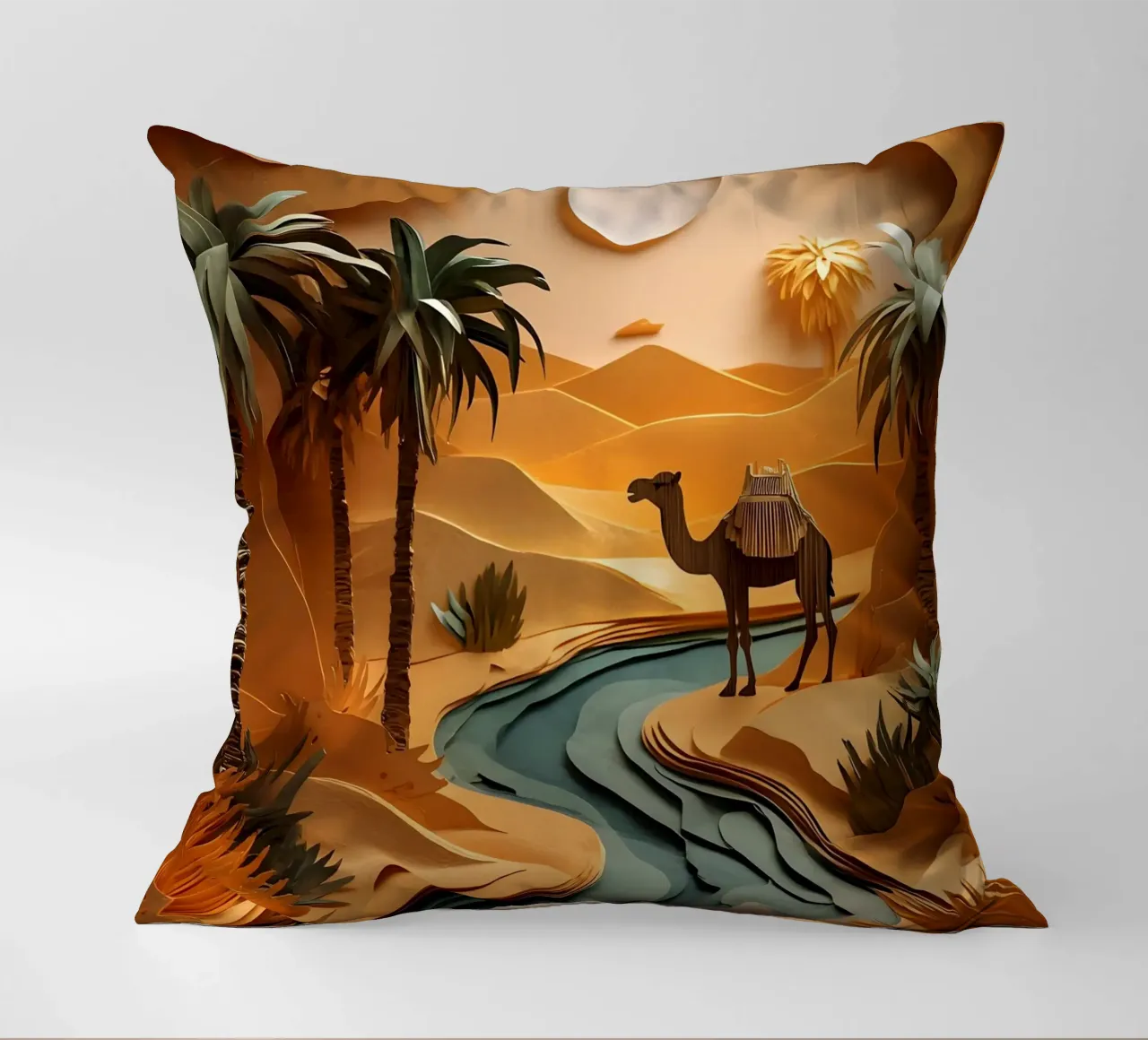 Cammello in un'oasi cuscino da Papercut Gallery