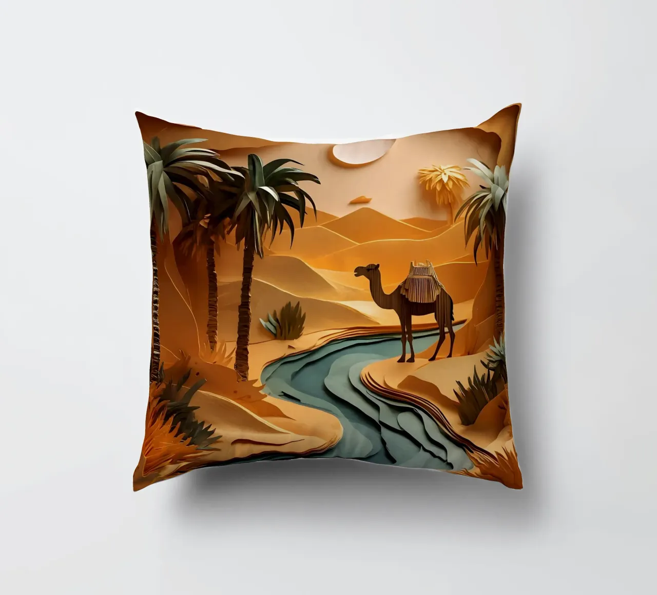 Cammello in un'oasi cuscino da Papercut Gallery