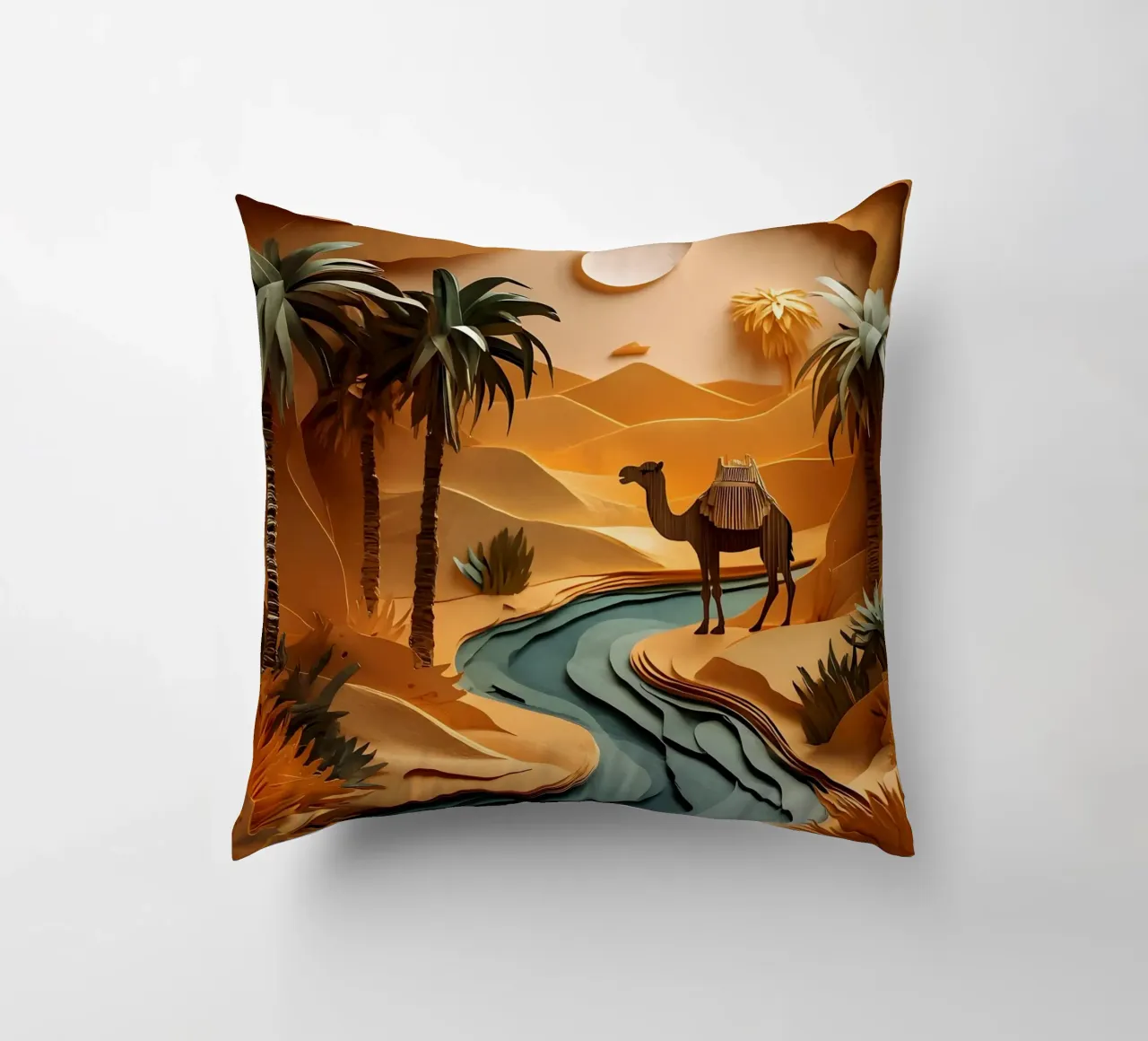 Cammello in un'oasi cuscino da Papercut Gallery