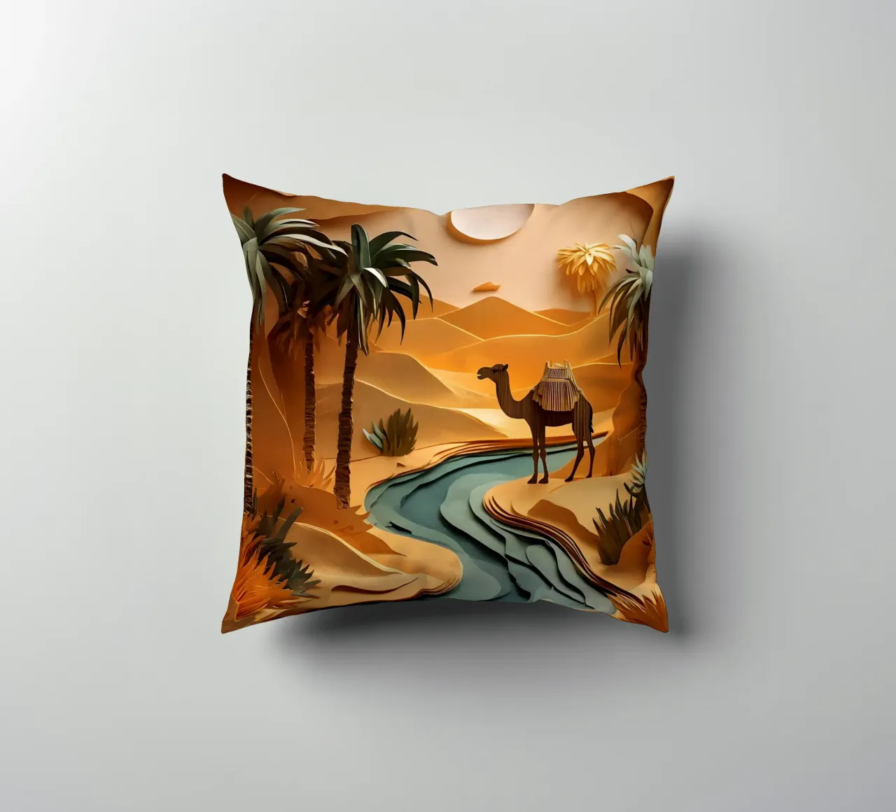 Cammello in un'oasi cuscino da Papercut Gallery