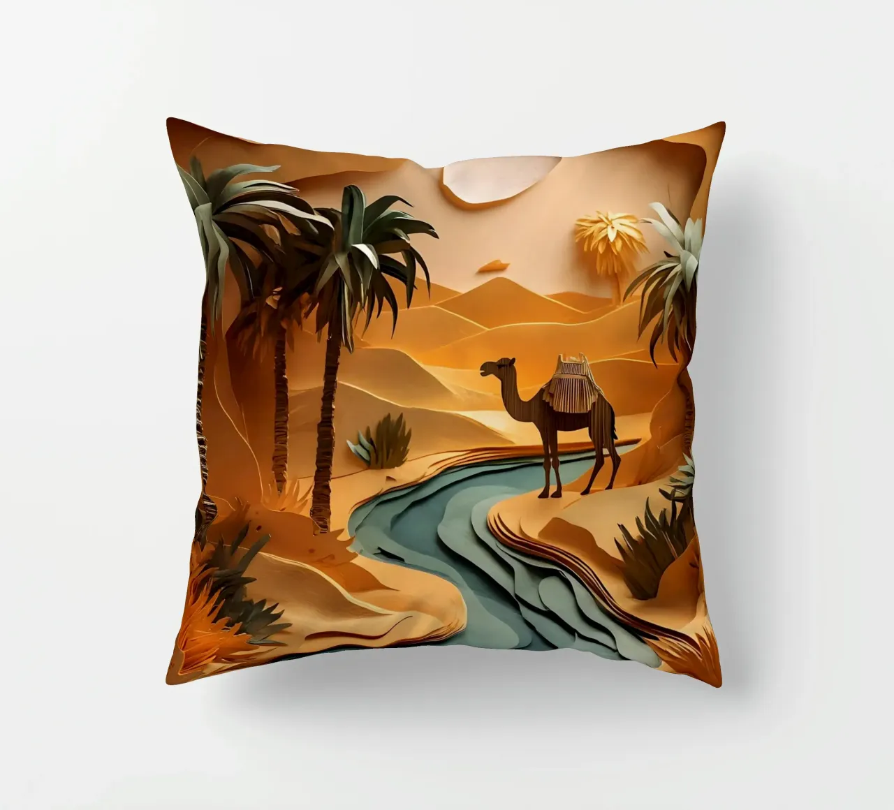 Cammello in un'oasi cuscino da Papercut Gallery