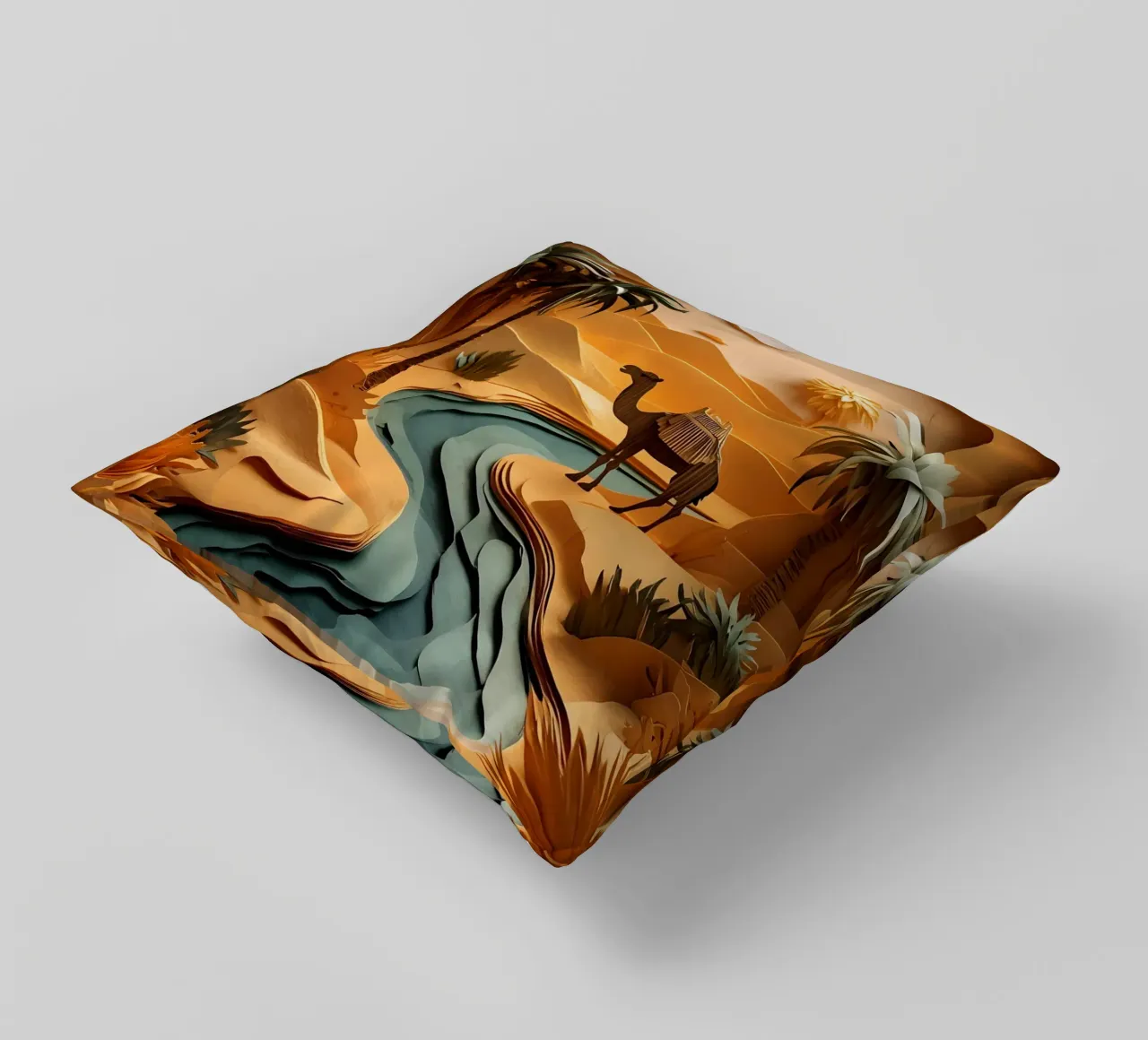 Cammello in un'oasi cuscino da Papercut Gallery