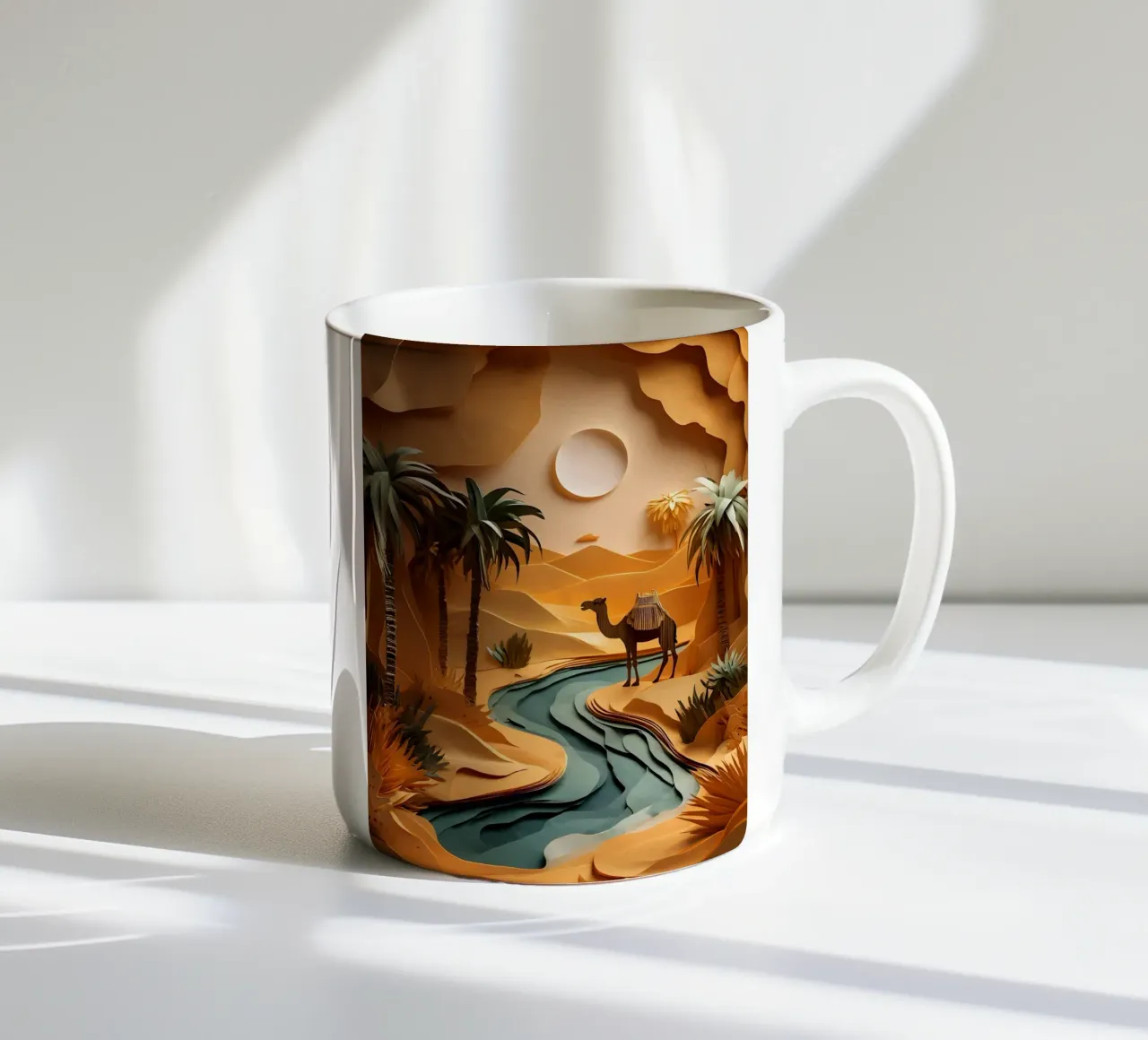Cammello in un'oasi tazza in ceramica da Papercut Gallery