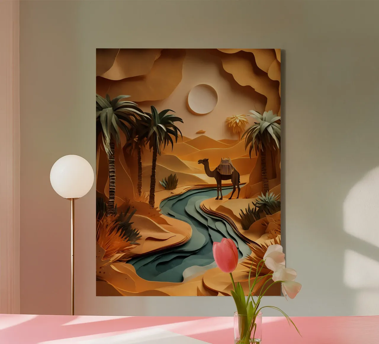 Cammello in un'oasi tela con Cornice a cassetta da Papercut Gallery