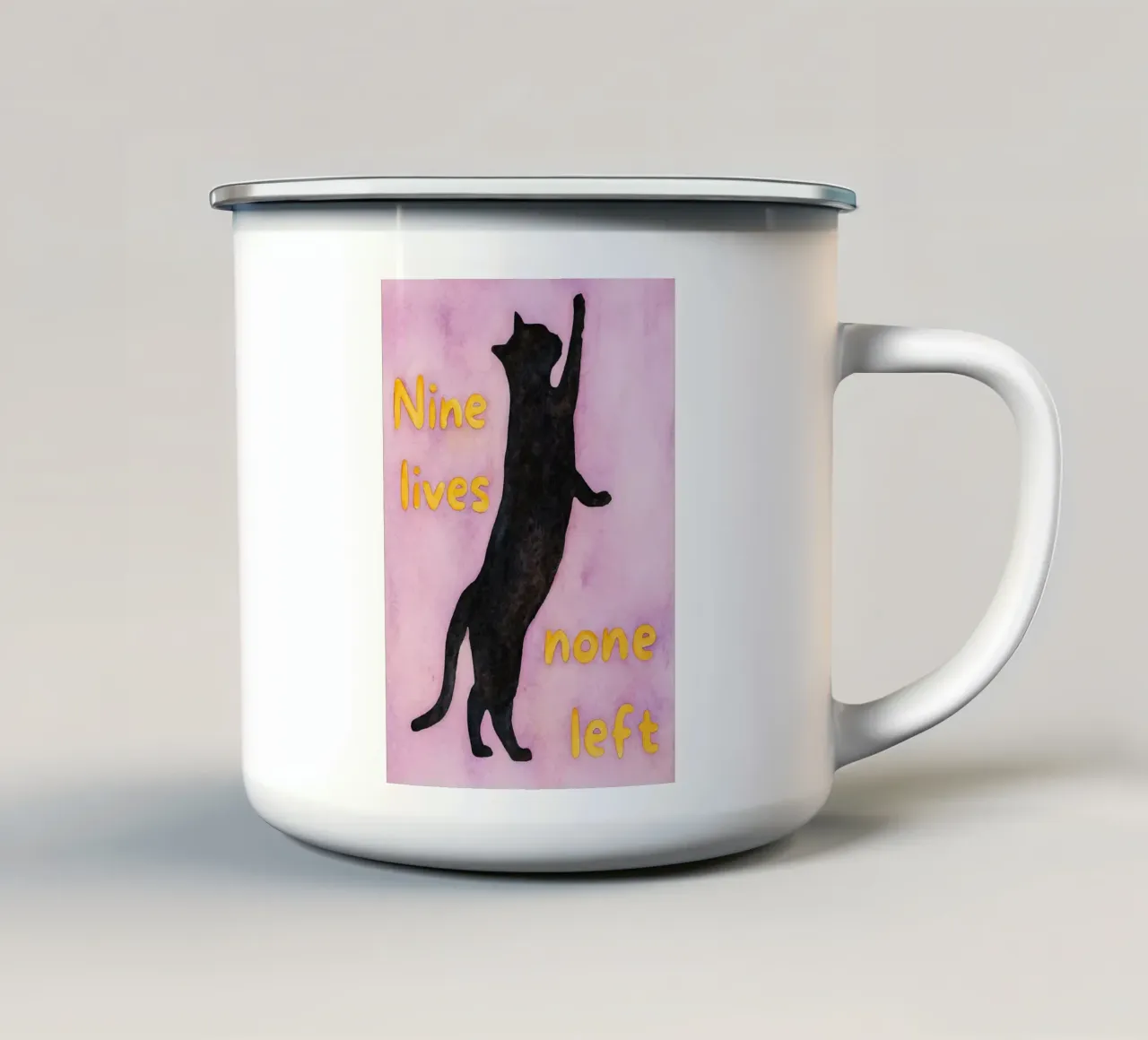 nove vite non sinistra gatto pittura tazza in smalto da Goldend