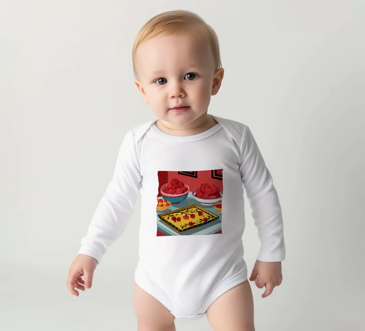 Cherry Tart Radiance long-sleeve baby romper by Gaia Viesta