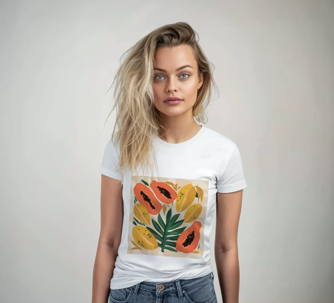 Papaya Pattern Play women's fitted t-shirt by Gaia Viesta