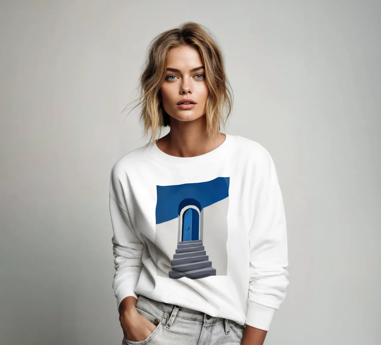 Blue Doorway Steps sweatshirt by Obs Canvas