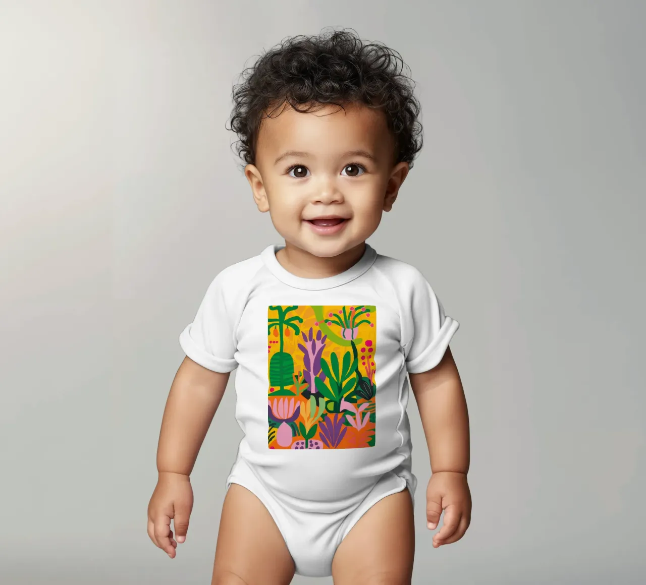 Vivid Garden Abundance short-sleeve baby romper by Line Fable