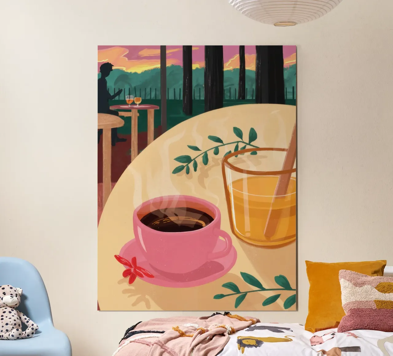 Colazione sulla terrazza all'alba poster con telaio in legno da Thistle Bloom