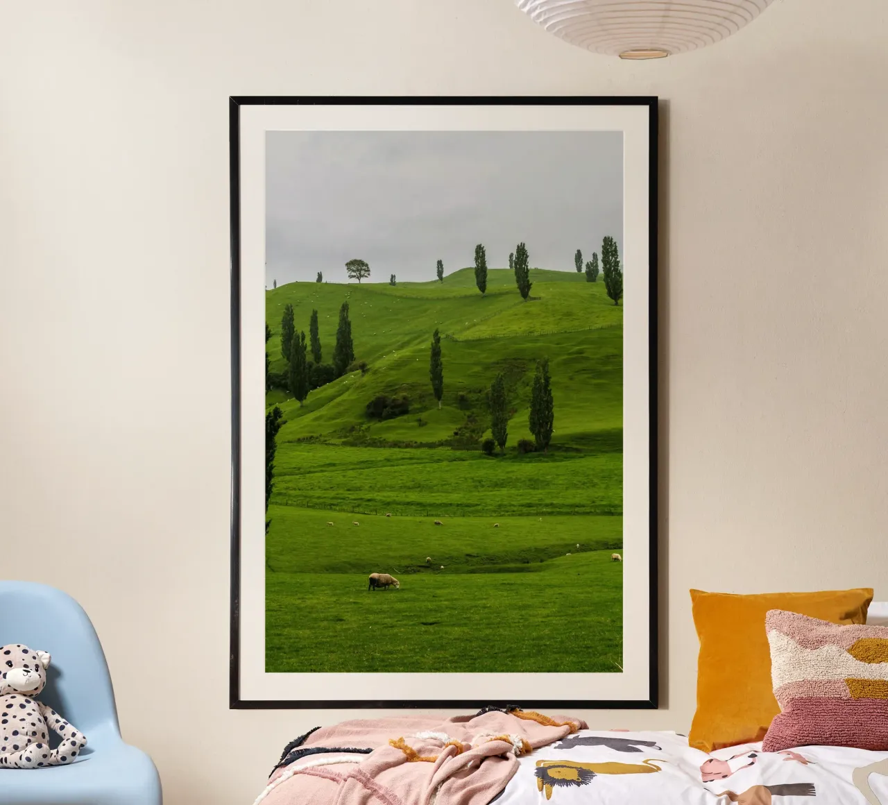 idyllic view poster with wooden frame by animal story home