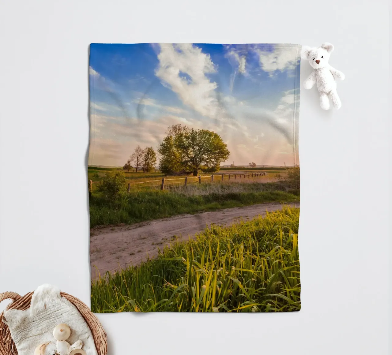 path grass clouds Fleecedecke von animal story home