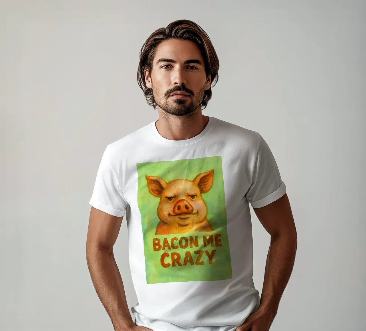 bacon me crazy pig art painting t-shirt da Mutiaram
