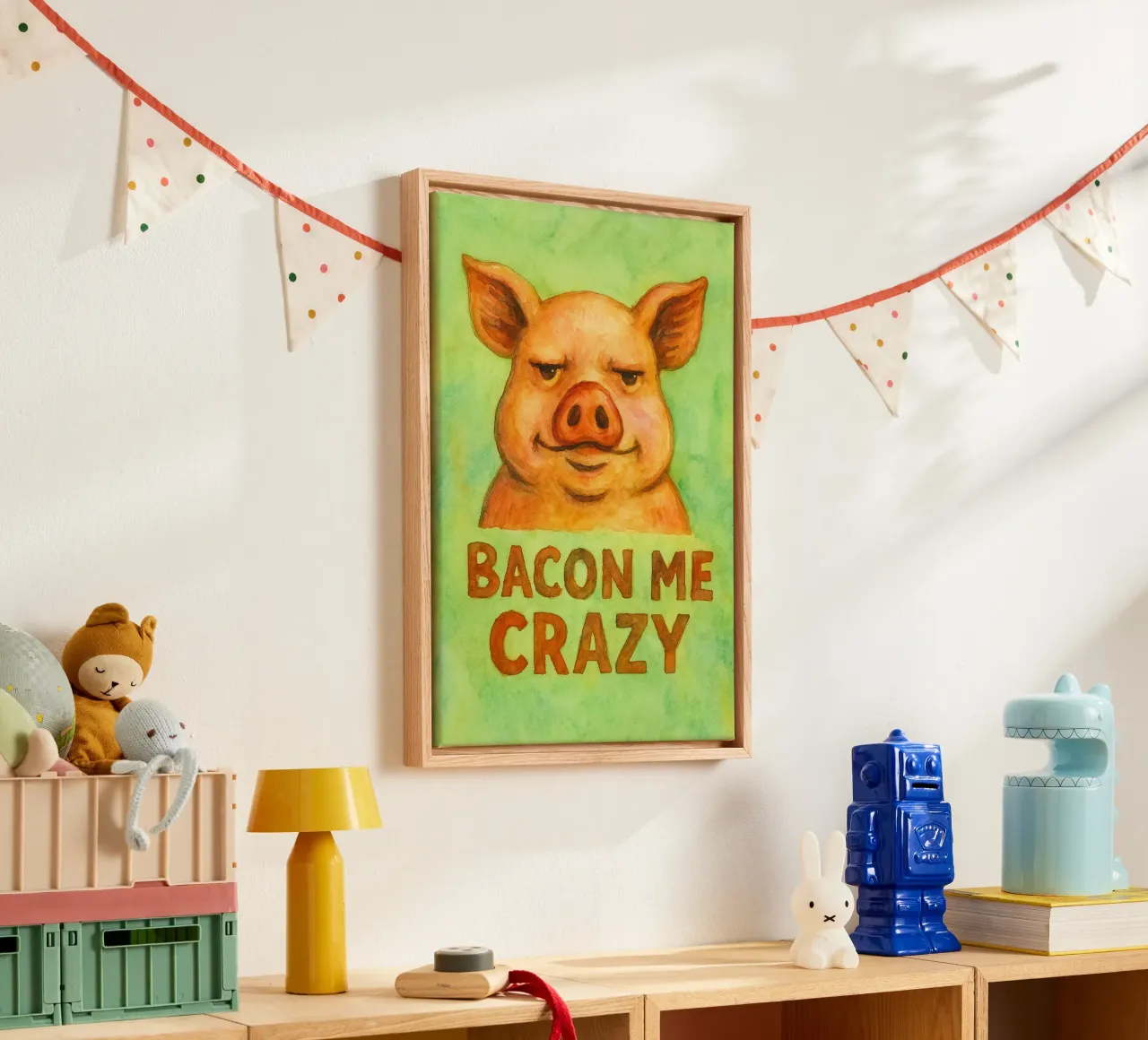 bacon me crazy pig art painting tela con Cornice a cassetta da Mutiaram