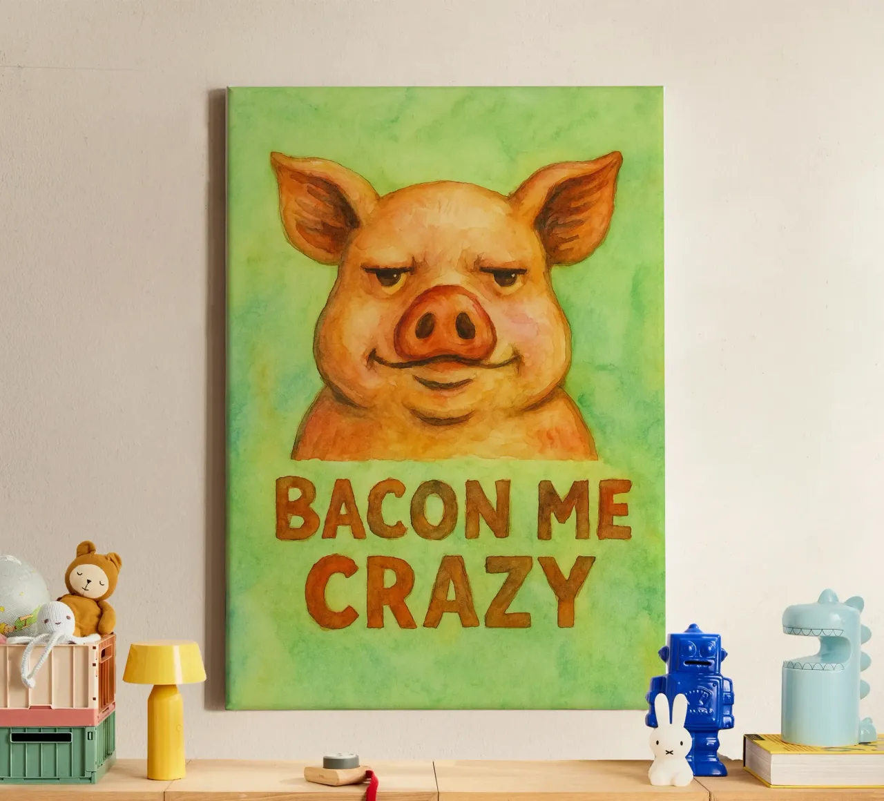 bacon me crazy pig art painting tela con Cornice a cassetta da Mutiaram