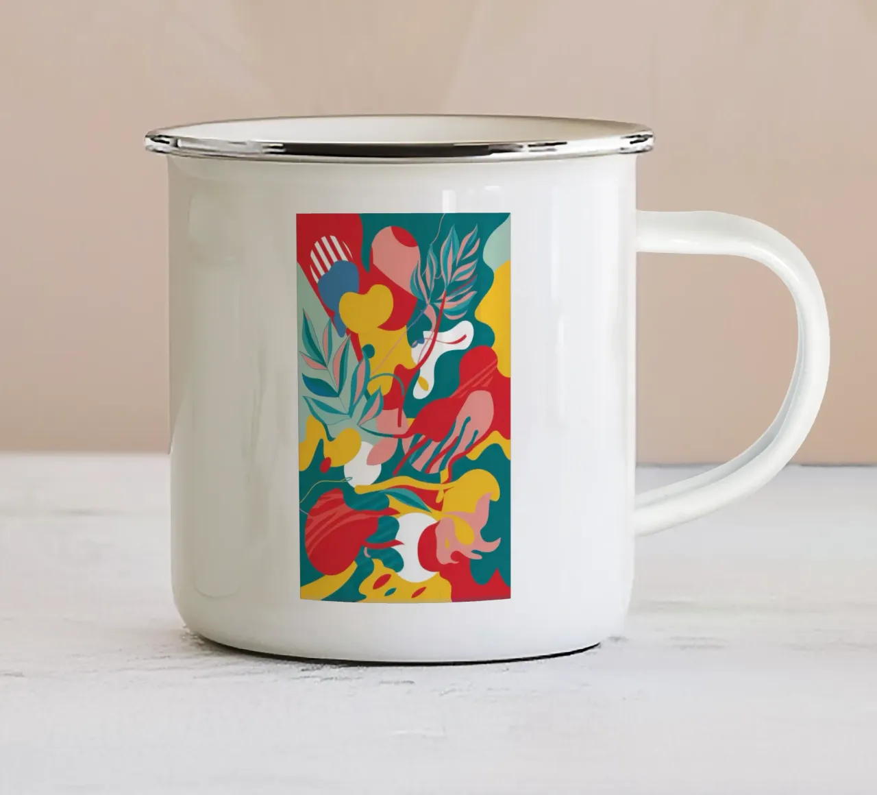 Abstract Avian Bloom enamel mug by Line Fable