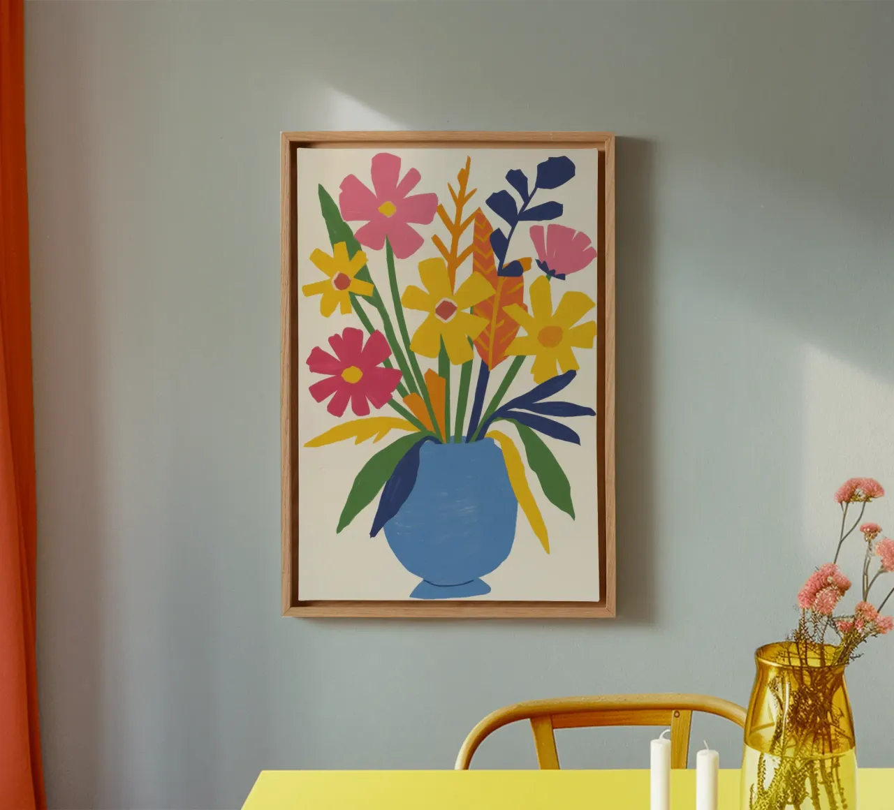 Joyful Bouquet Stillness canvas with Floater frame by Line Fable