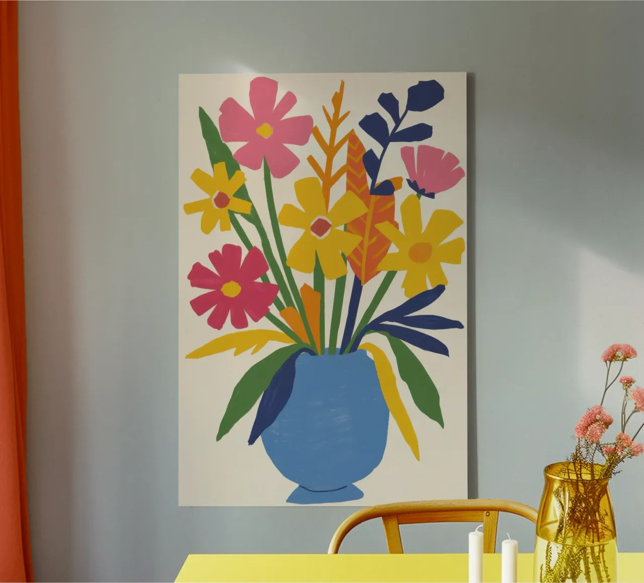 Joyful Bouquet Stillness canvas with Floater frame by Line Fable